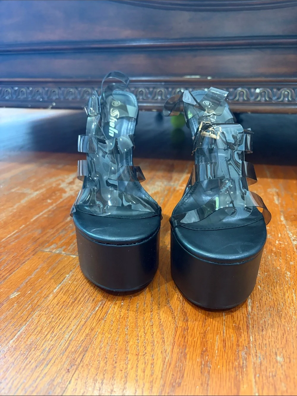 Black Clear-Strap Platform Sandals. Brand new